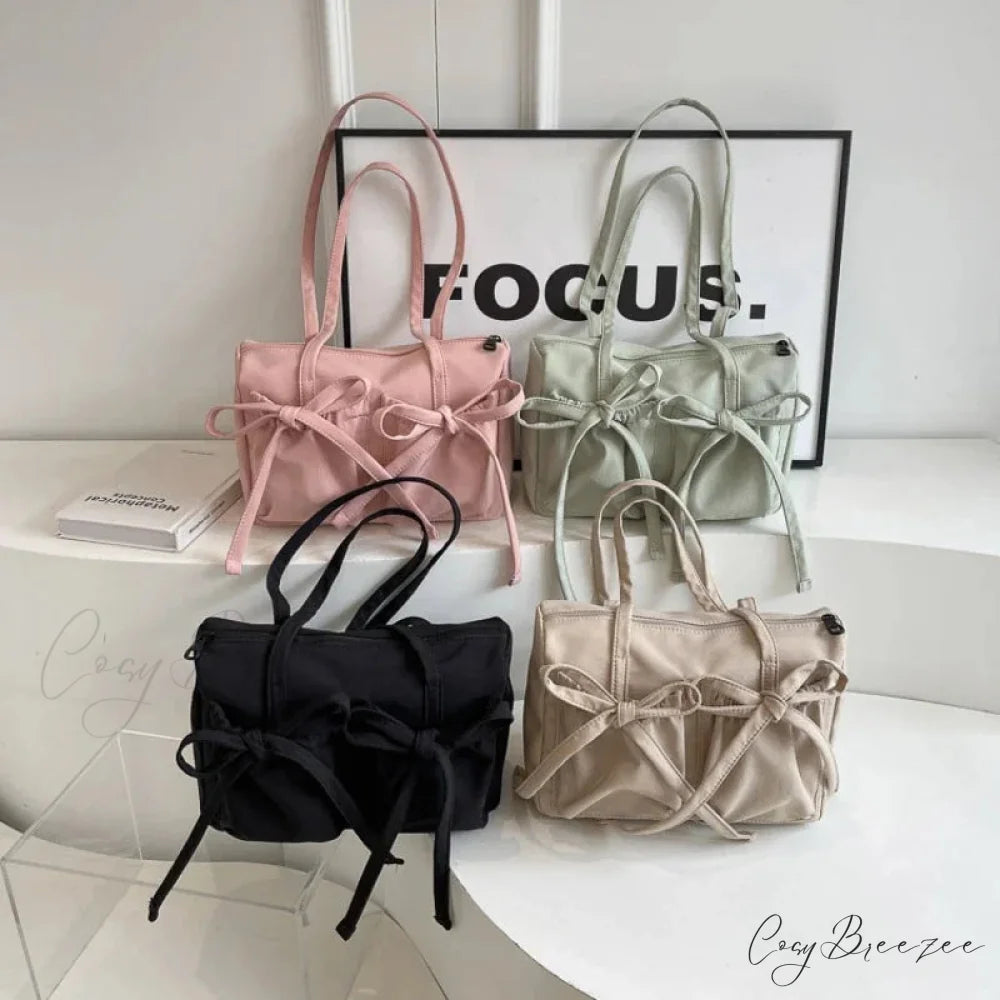 Korean Bow Nylon Foldable Bag shoulder-250126