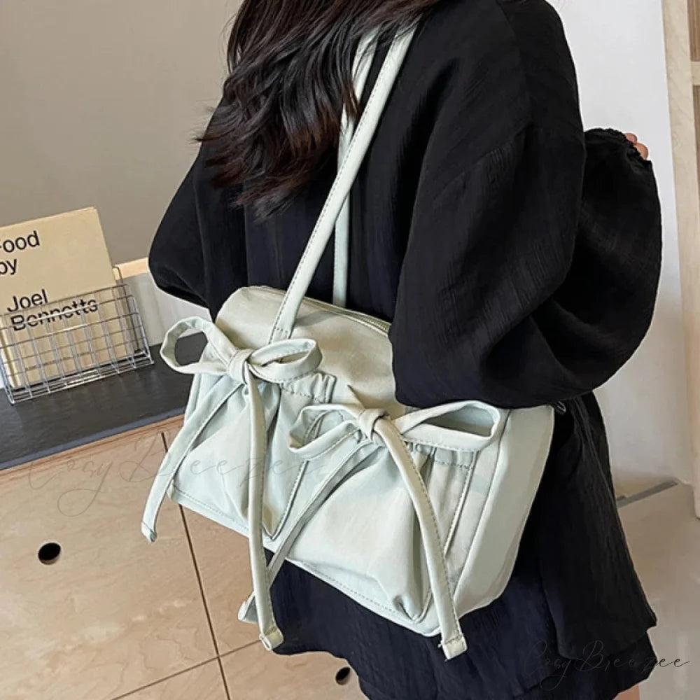 Korean Bow Nylon Foldable Bag shoulder-250126
