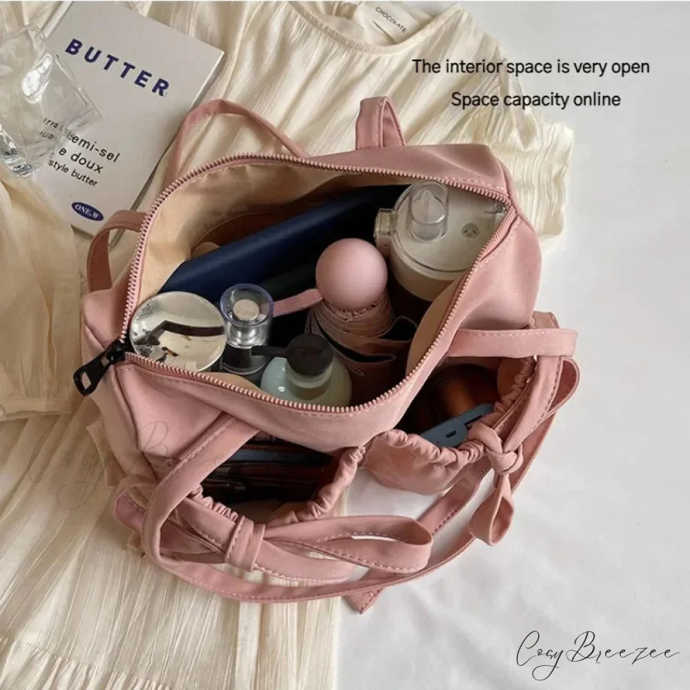 Korean Bow Nylon Foldable Bag shoulder-250126