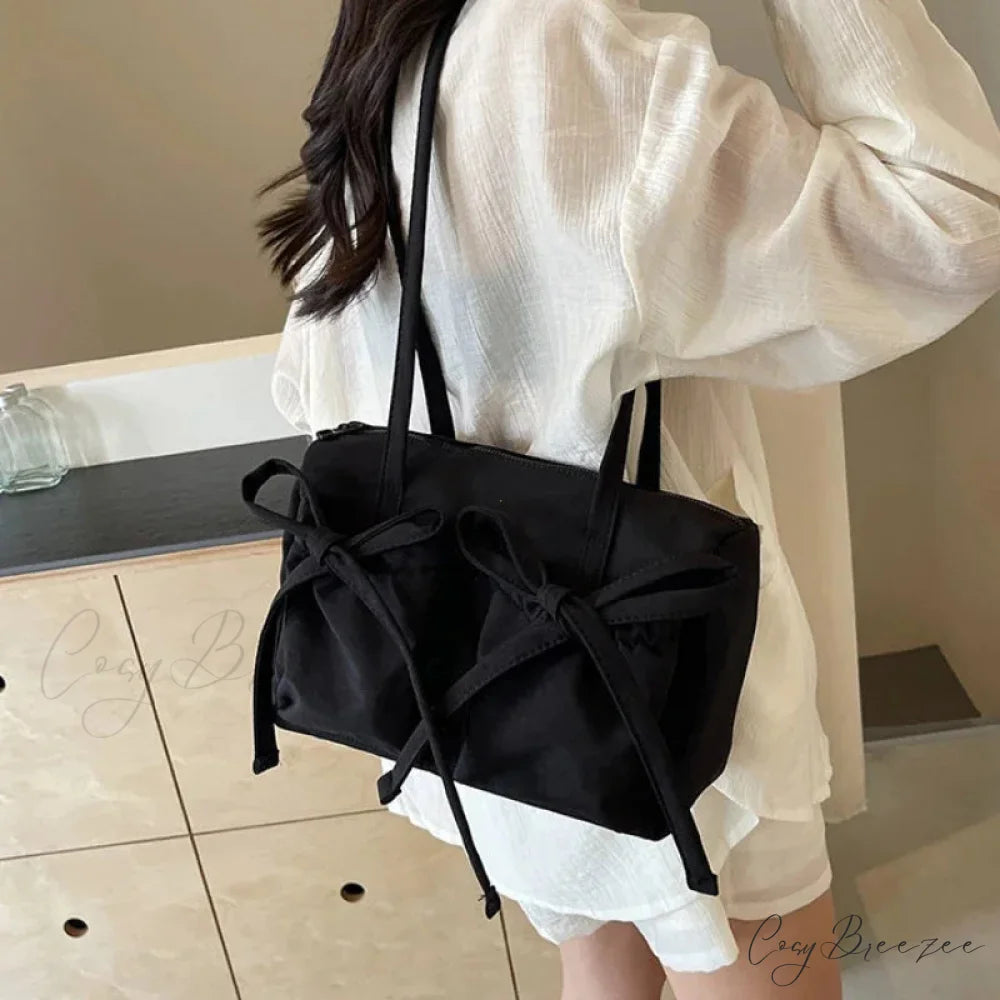 Korean Bow Nylon Foldable Bag shoulder-250126