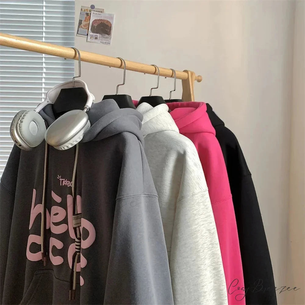 Korean Fashion Letter Printed Fleece Hoodie hoodies-241228