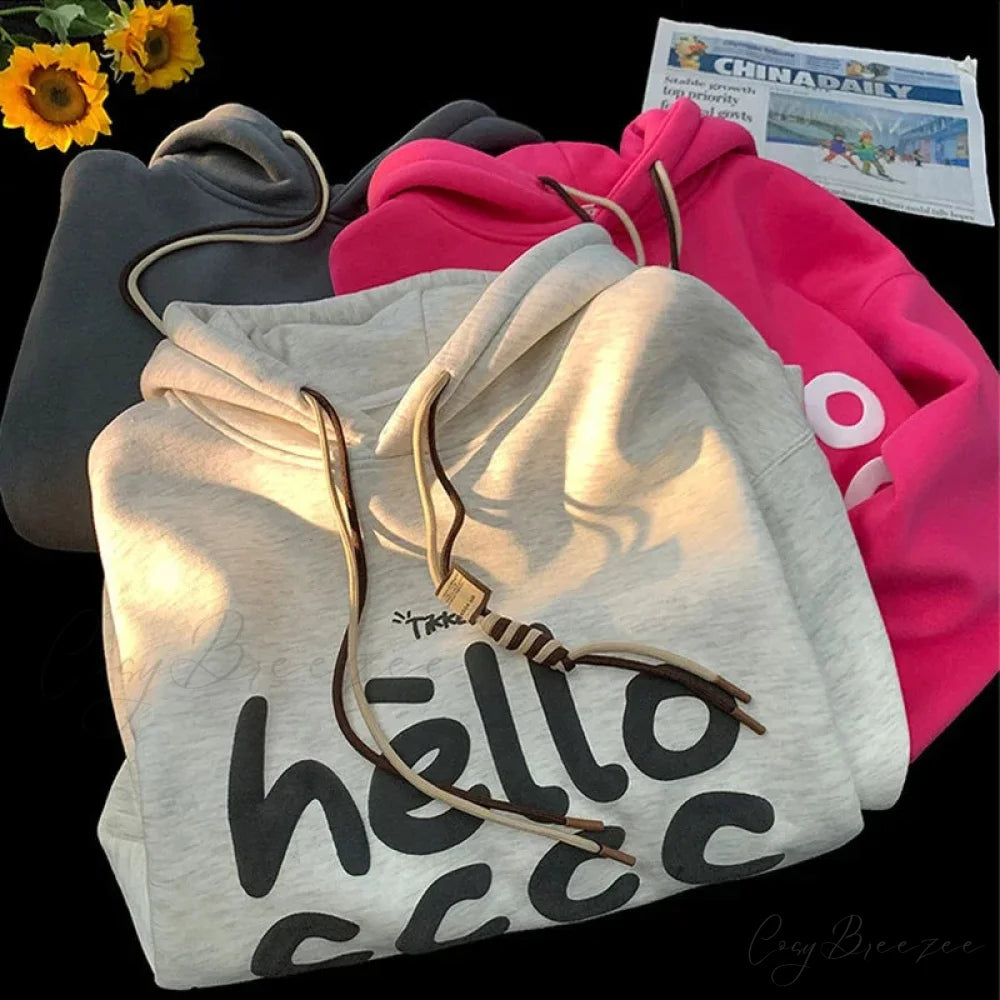 Korean Fashion Letter Printed Fleece Hoodie hoodies-241228