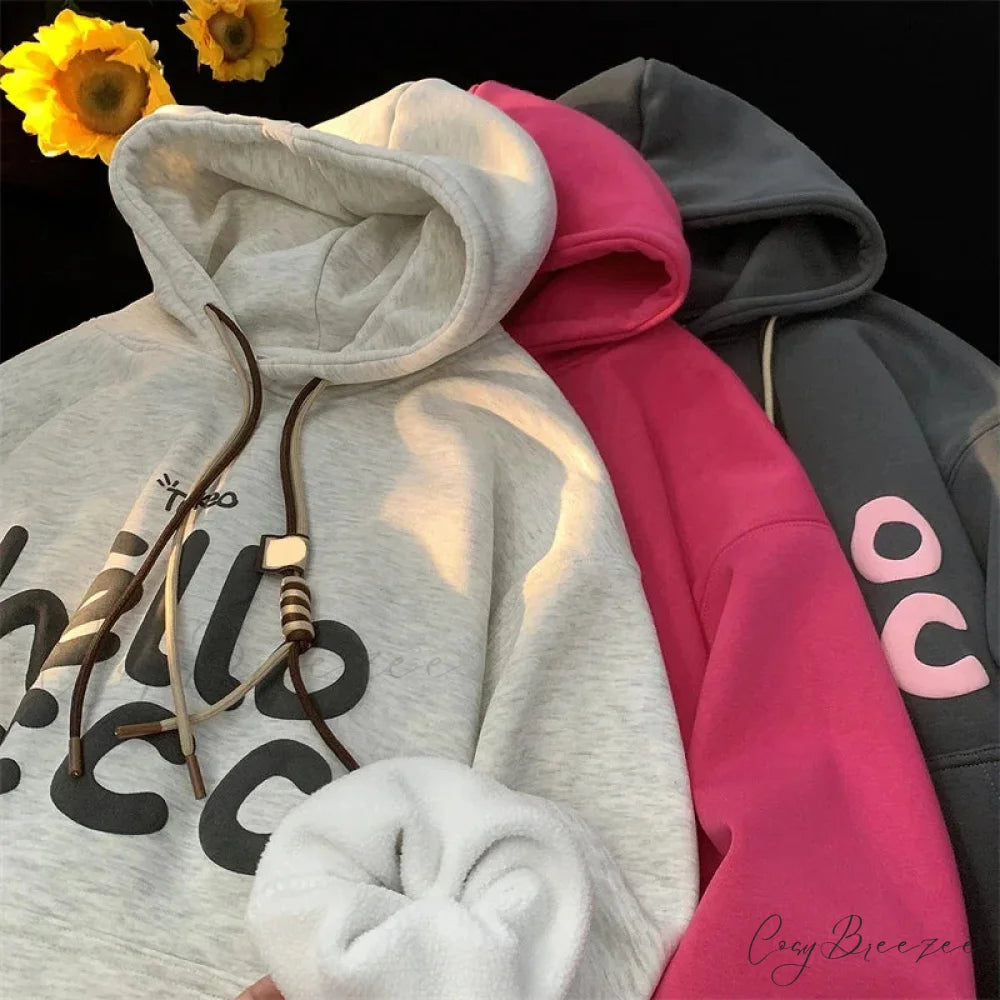 Korean Fashion Letter Printed Fleece Hoodie hoodies-241228