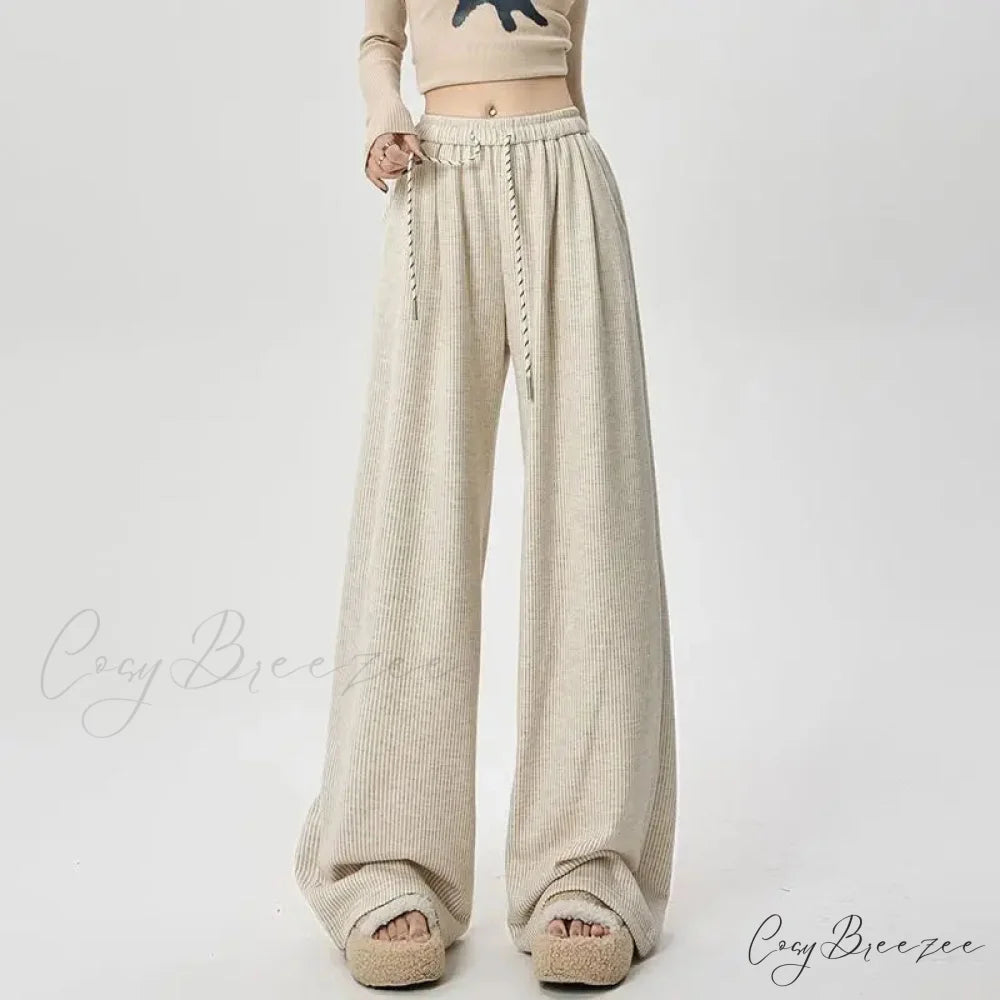 Korean Stripes High Waist Drawstring Pants APRICOT / S pants-241228