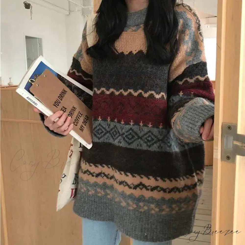 Korean Style Striped Loose Pullover Sweater swraters-241228