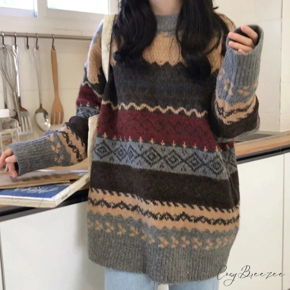 Korean Style Striped Loose Pullover Sweater swraters-241228