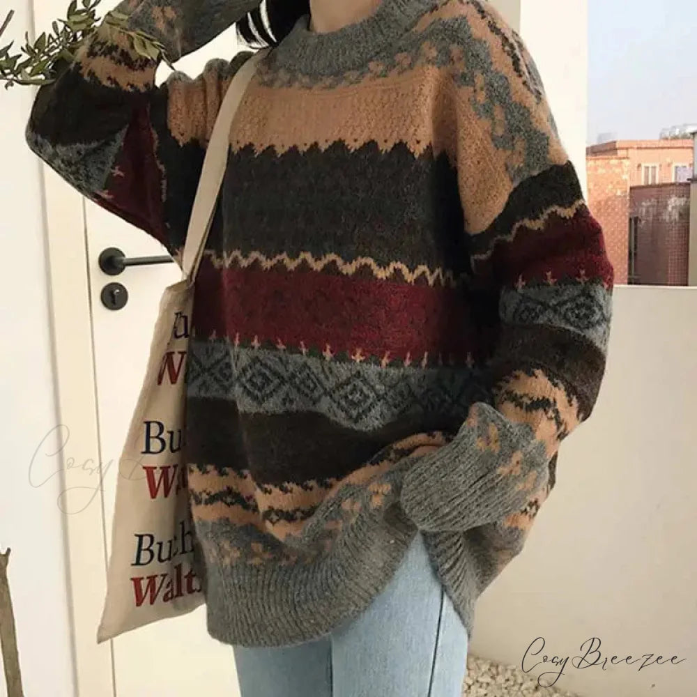 Korean Style Striped Loose Pullover Sweater swraters-241228