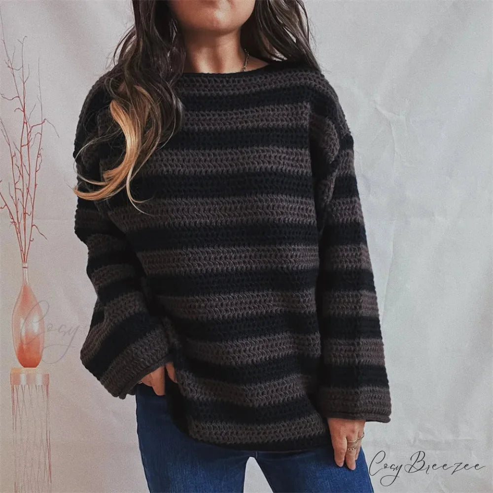 Korean Style Striped Oversized Sweater Brown / S swraters-241228