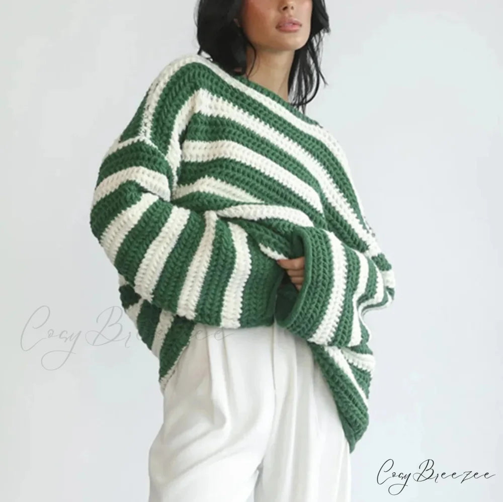 Korean Style Striped Oversized Sweater Green / S swraters-241228