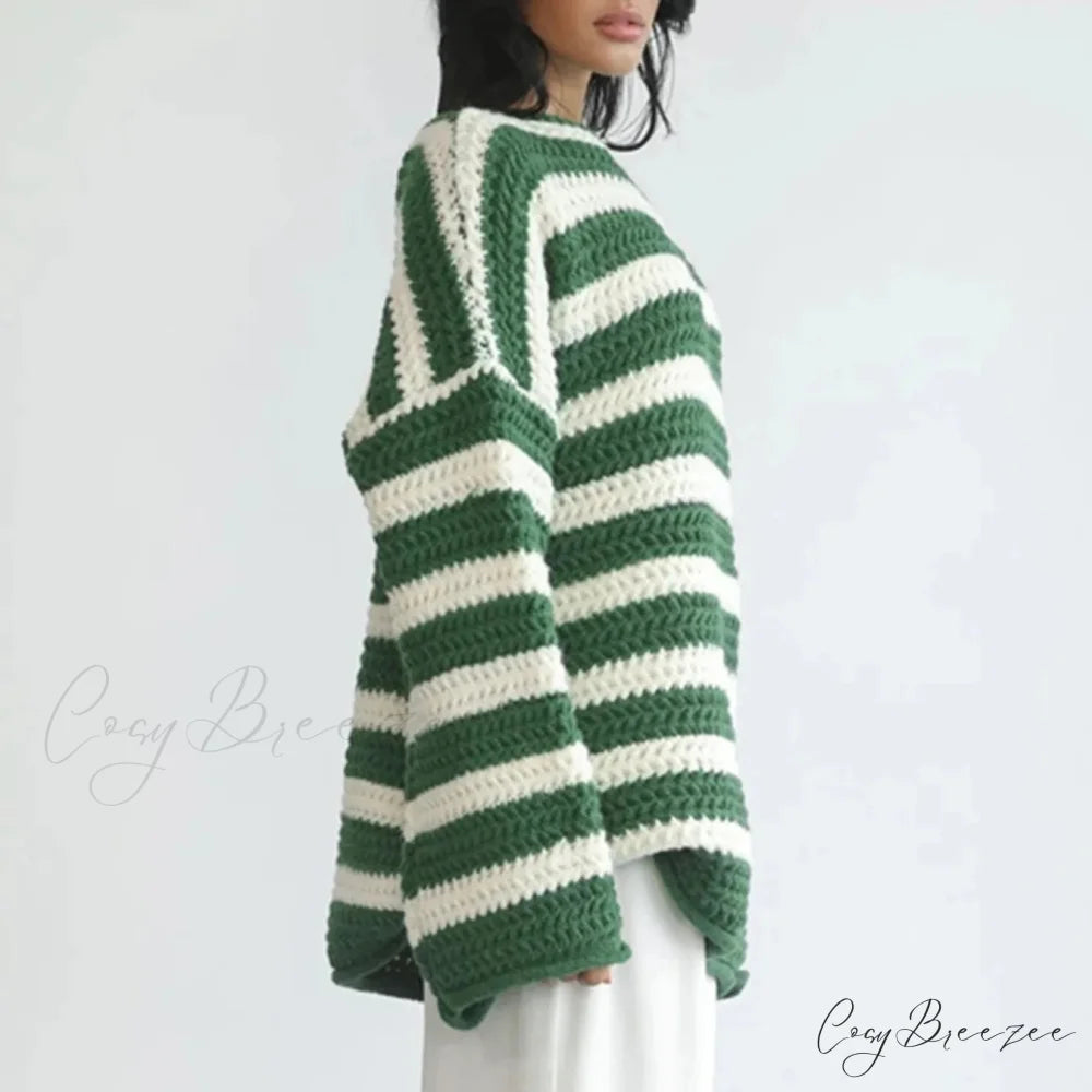 Korean Style Striped Oversized Sweater swraters-241228