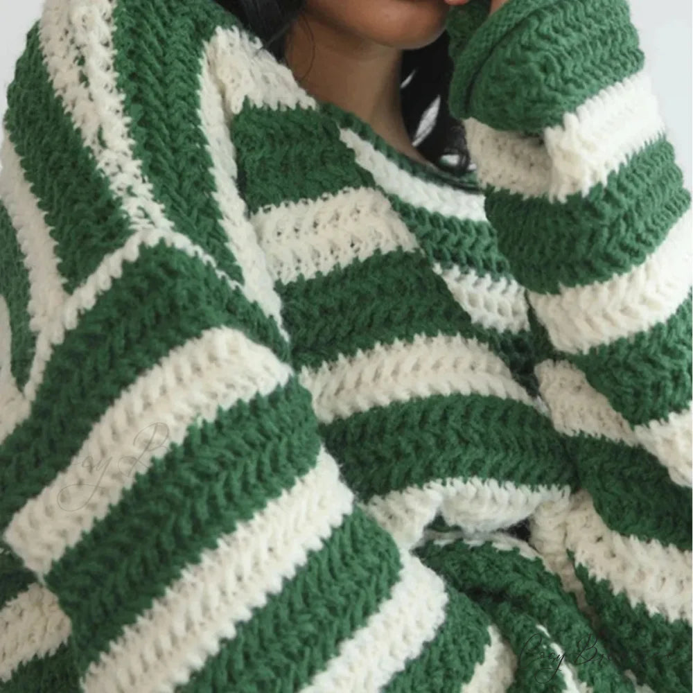 Korean Style Striped Oversized Sweater swraters-241228