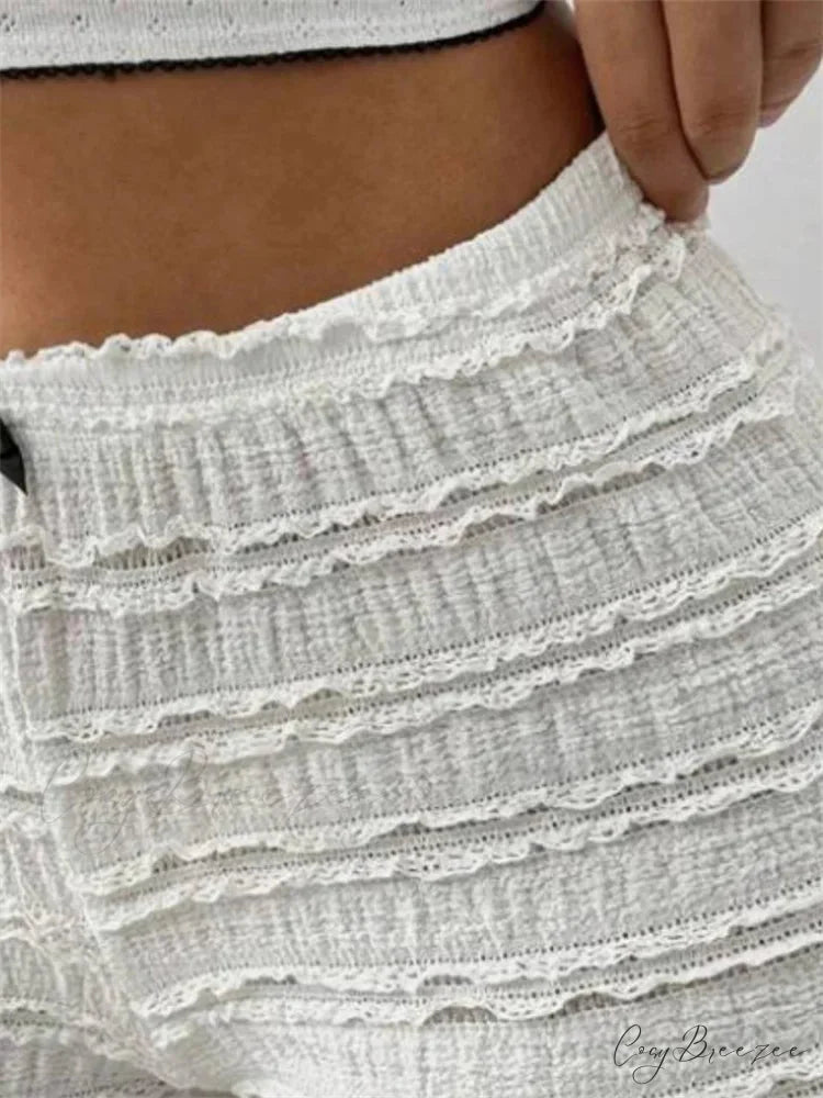 Lace Bow Patchwork Stretch Shorts short-250223