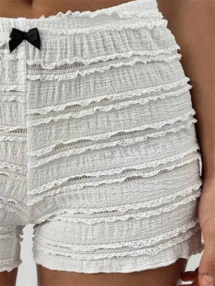 Lace Bow Patchwork Stretch Shorts short-250223
