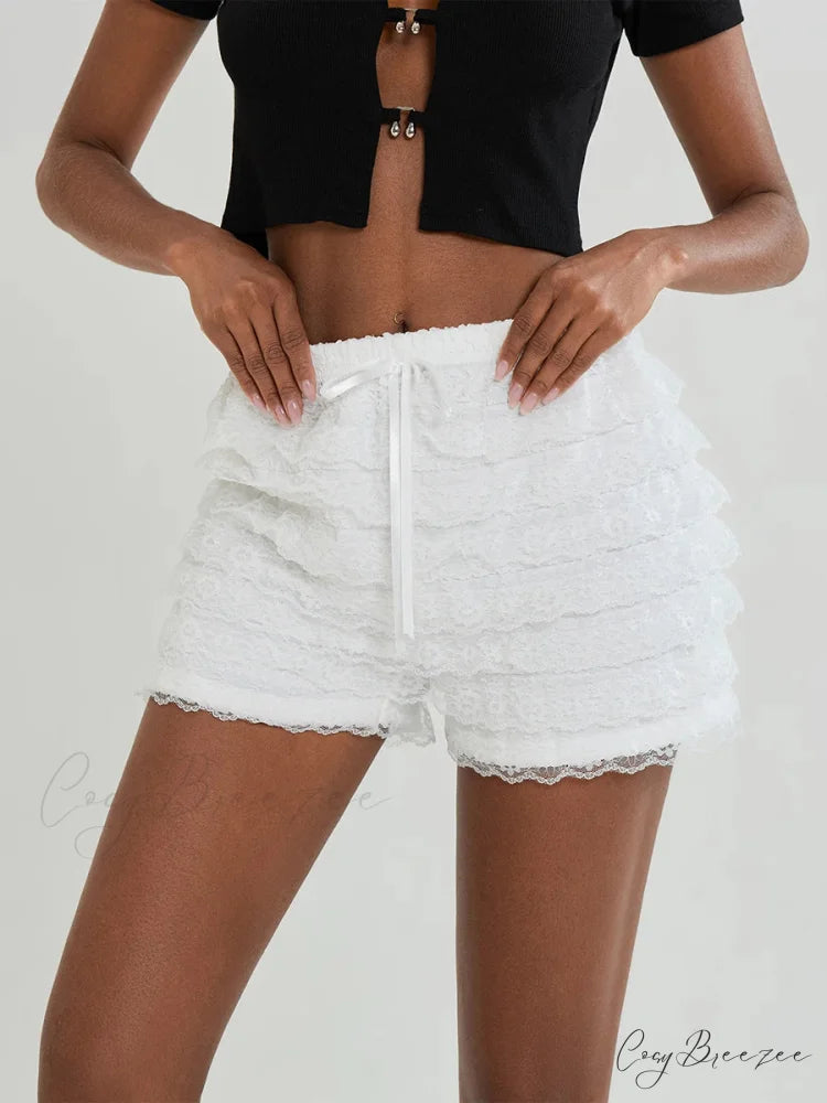 Lace Bow Tiered Bloomer Shorts short-250223