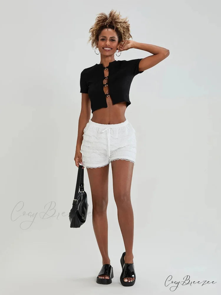 Lace Bow Tiered Bloomer Shorts short-250223