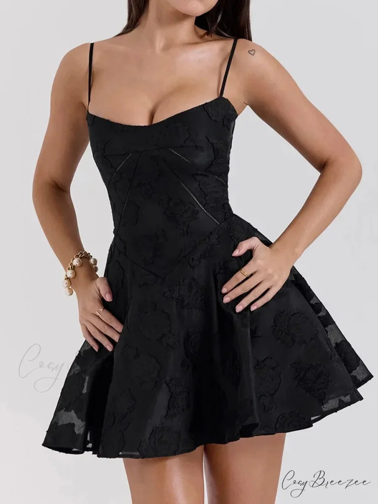 Lace Camisole V-Neck Mini Dress Black / XS minidress-250223