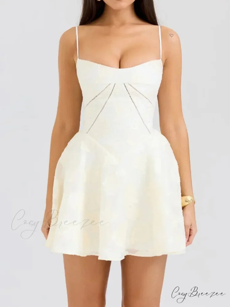 Lace Camisole V-Neck Mini Dress Creamy-white / XS minidress-250223