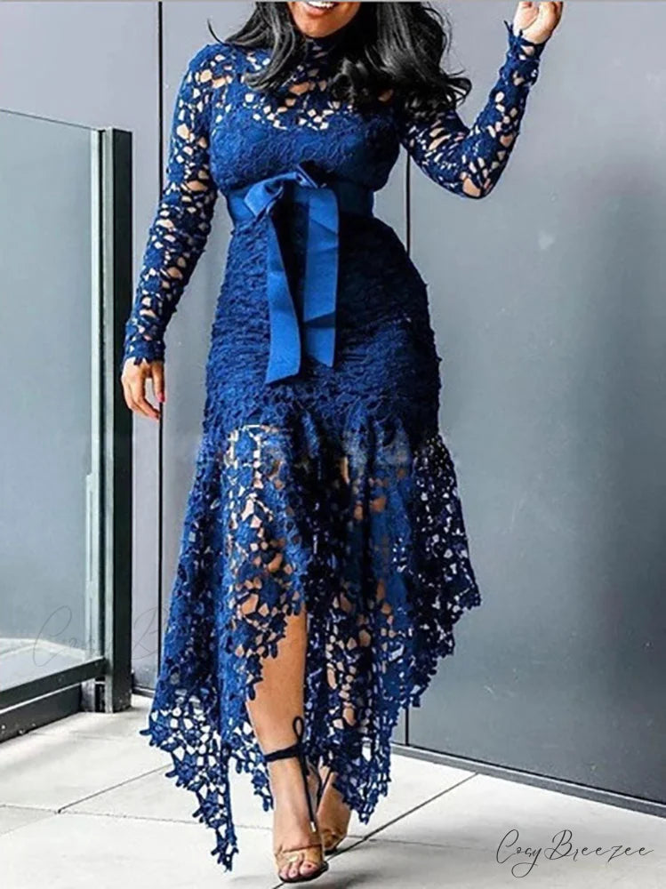 Lace Charming Nightwear Dress Blue / S