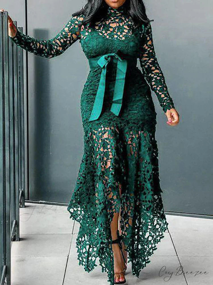 Lace Charming Nightwear Dress Green / S
