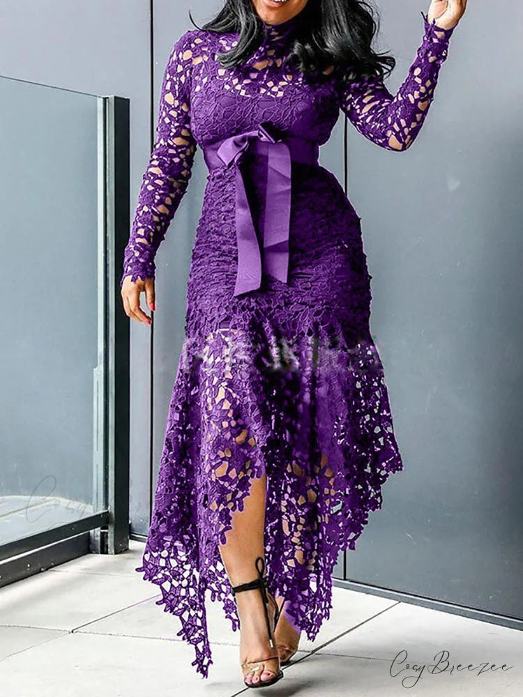 Lace Charming Nightwear Dress Purple / S