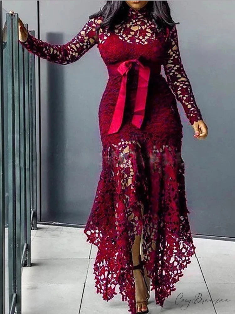 Lace Charming Nightwear Dress Wine Red / S
