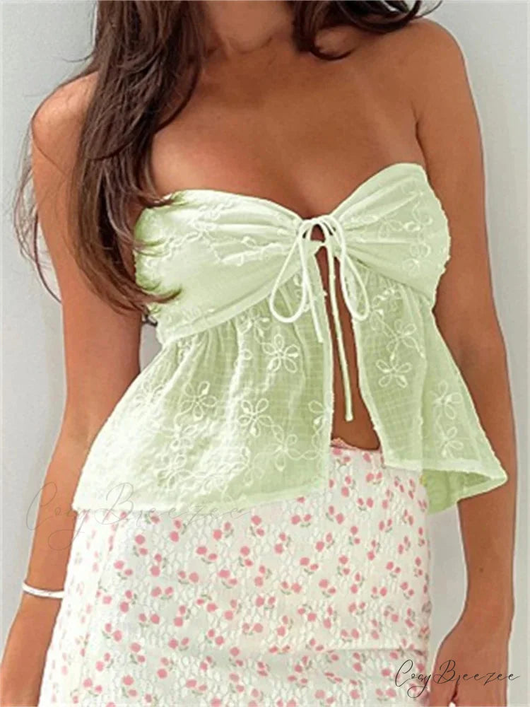 Lace Flower Patchwork Enchanting Aesthetic Crop Top GREEN / S croptop-250126