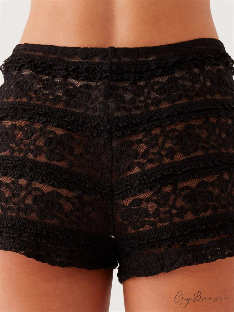 Lace Flower Transparent Bloomer Shorts short-250223