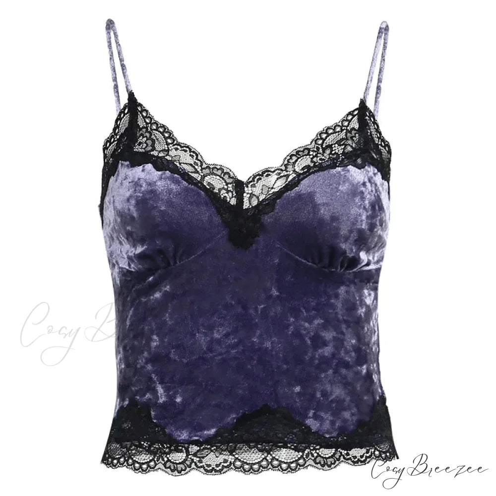 Lace Gothic Aesthetic Velvet Grunge Punk Bodycon V-neck Elegant Classic Crop Top