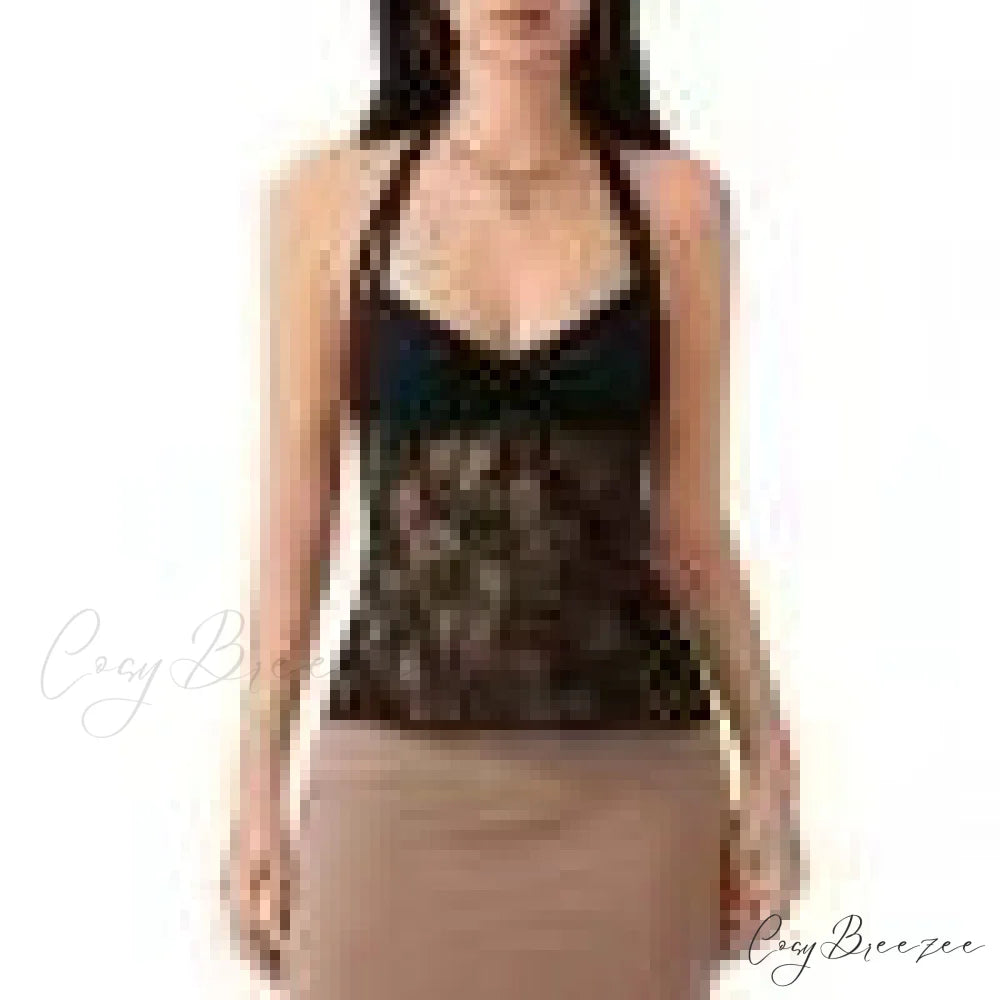 Lace Halter Tie-Up Crop Top black / S croptop-250223