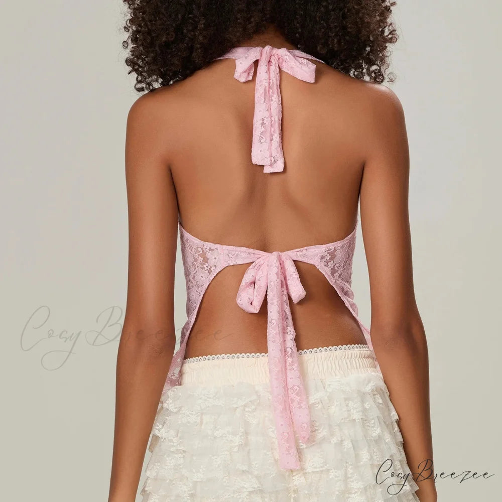 Lace Halter Tie-Up Crop Top croptop-250223