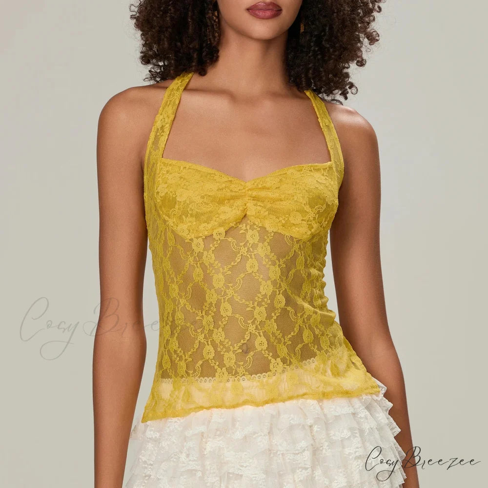 Lace Halter Tie-Up Crop Top croptop-250223
