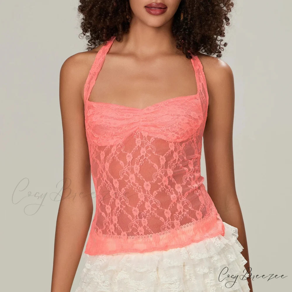 Lace Halter Tie-Up Crop Top orange / S croptop-250223