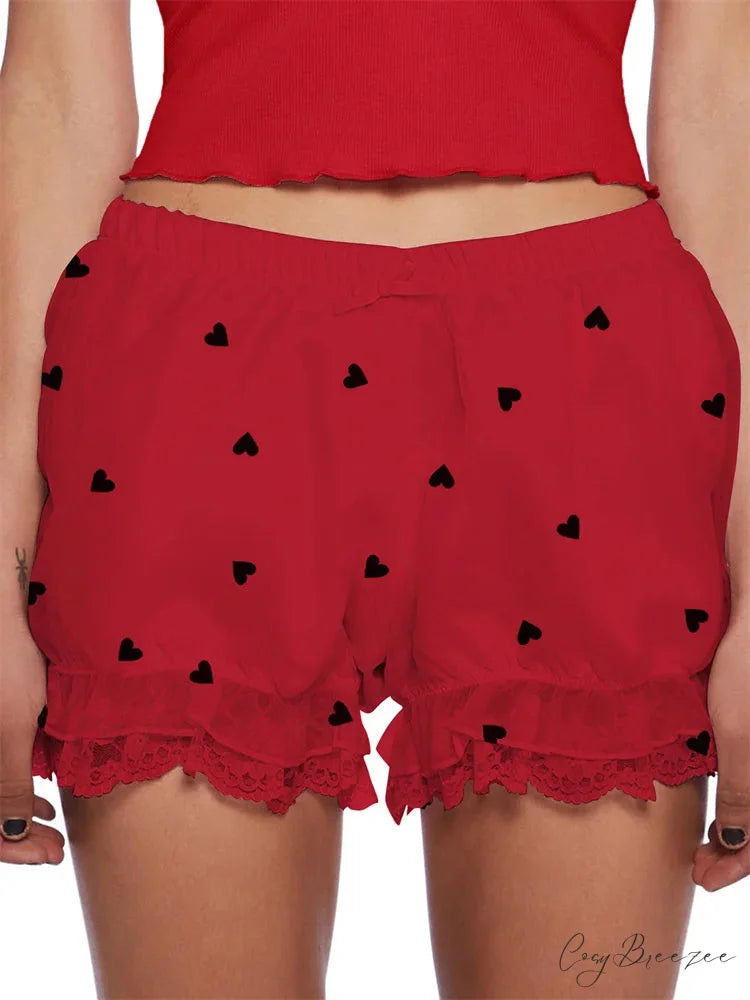 Lace Heart Bow Bloomer Shorts red / S short-250223