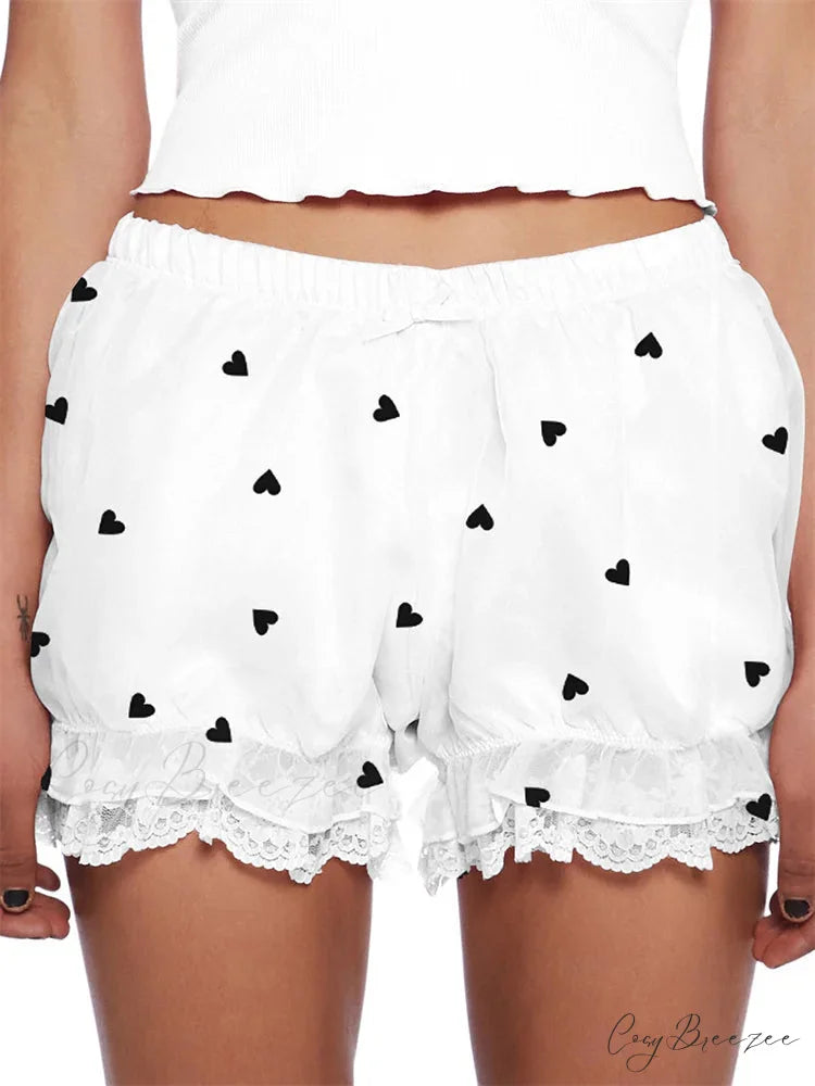 Lace Heart Bow Bloomer Shorts white / S short-250223