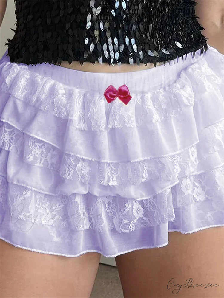 Lace Layered Bow Bloomer Shorts purlple / S short-250223