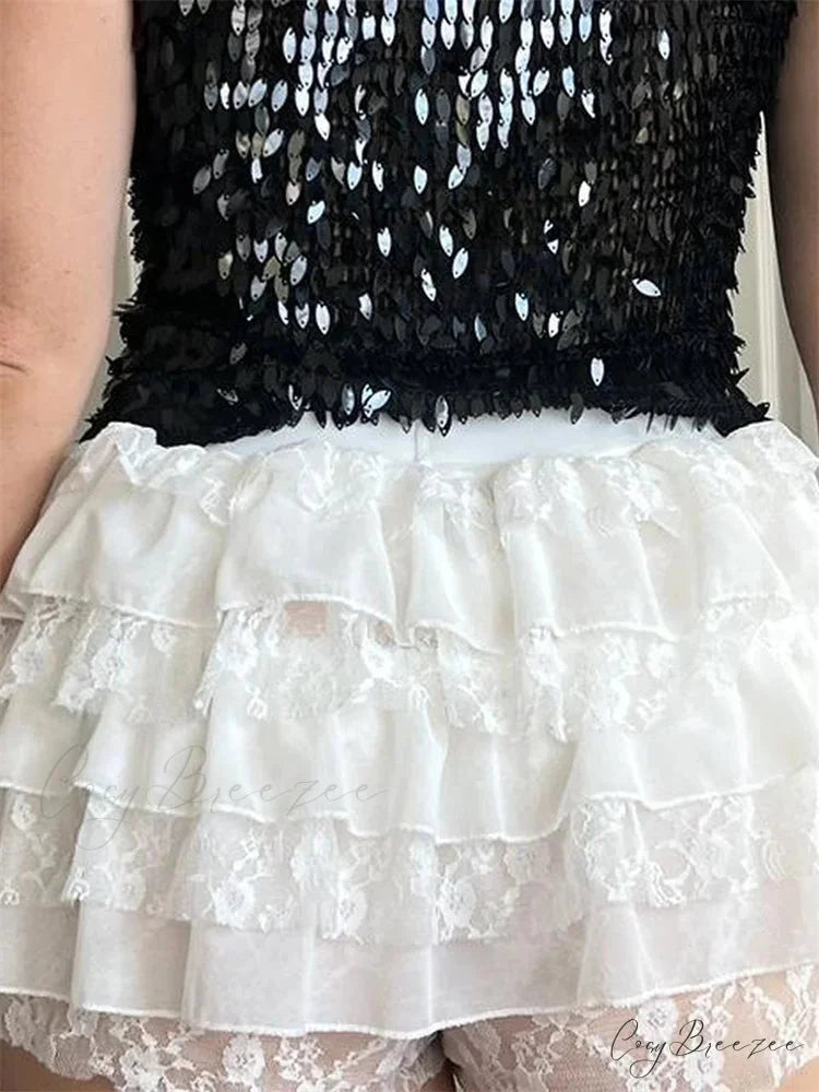 Lace Layered Bow Bloomer Shorts short-250223