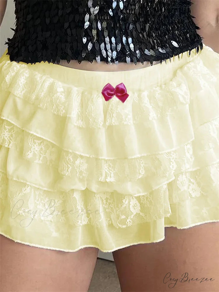 Lace Layered Bow Bloomer Shorts yellow / S short-250223