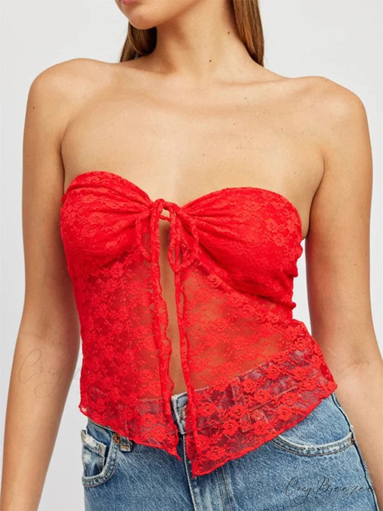 Lace Off-Shoulder Sleeveless Backless See-Through Stylish Elegant Chic Crop Top
