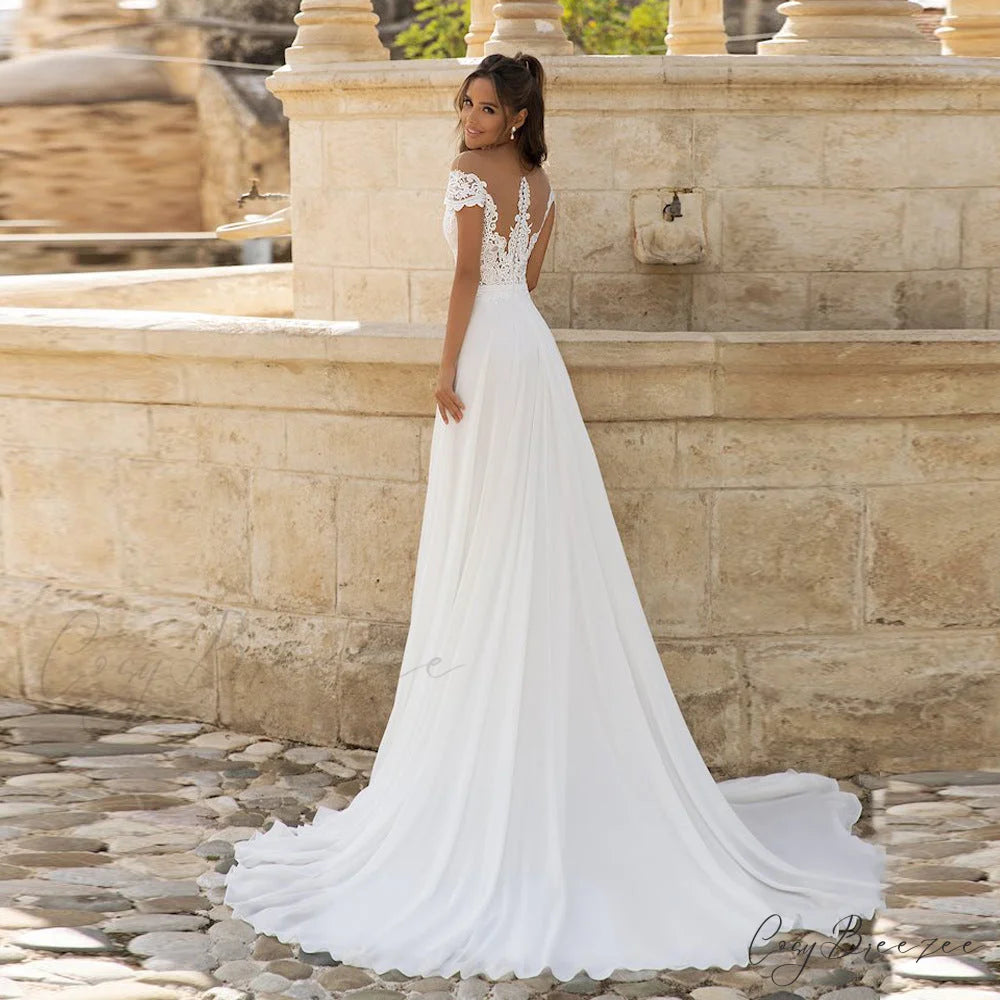 Lace Off-Shoulder Wedding Dress lvory white / 2 weddingdress-250223