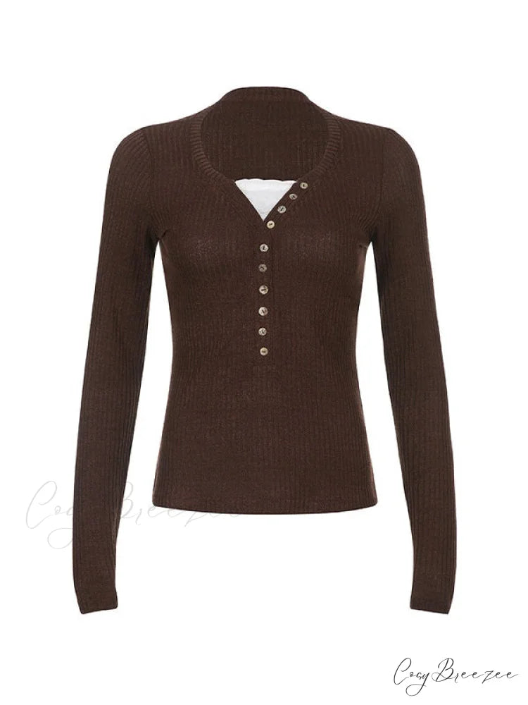Lace Paneled Graceful Brown Tank Top