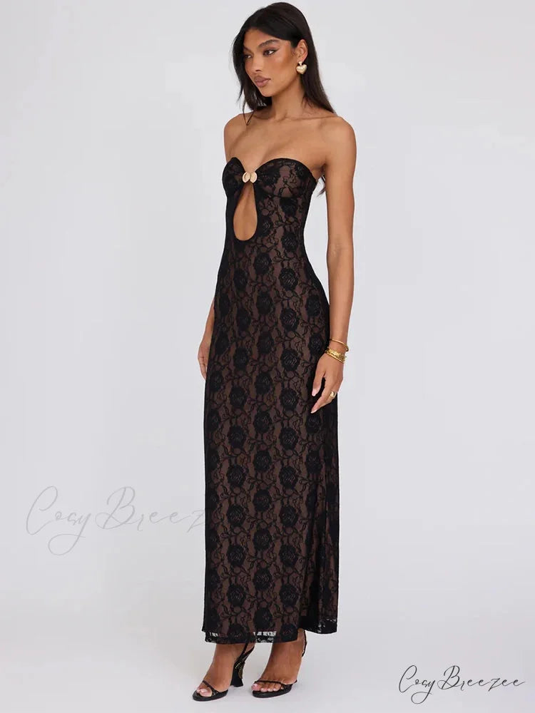 Lace Party Strapless Bodycon Long Dress floraldress-250126