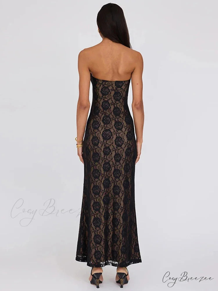Lace Party Strapless Bodycon Long Dress floraldress-250126