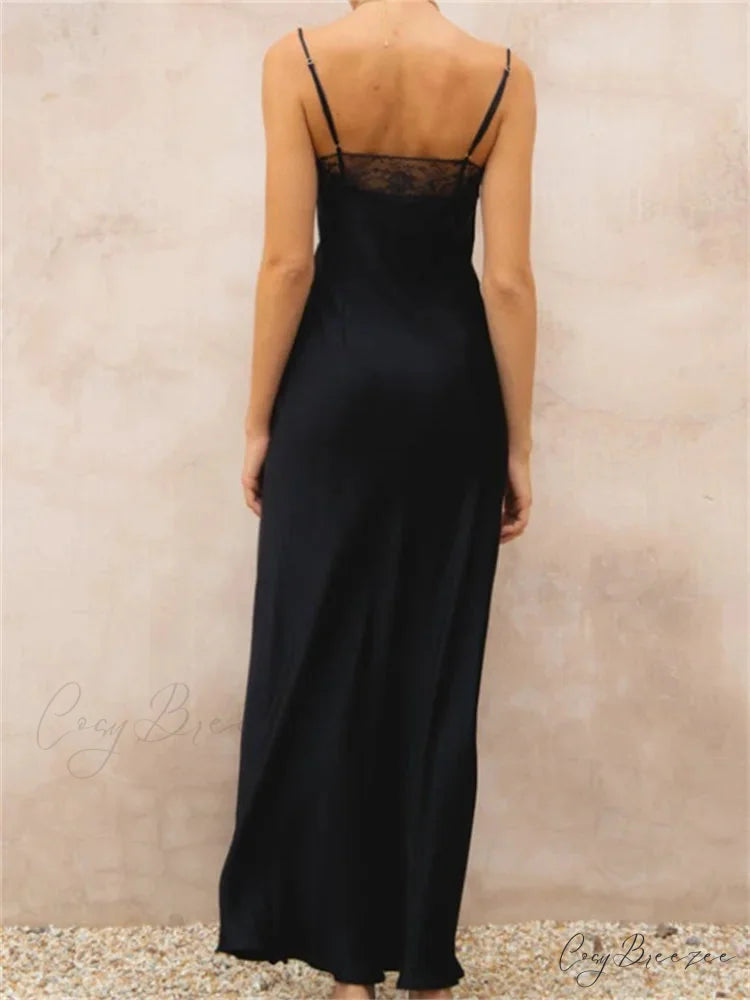 Lace Patchwork for Women Square Neck Sleeveless Strap Black Summer Party Female Vestidos Clubwear