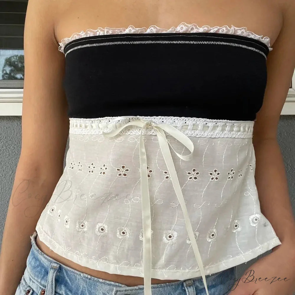 Lace Patchwork Hollow Crop Top croptop-250223