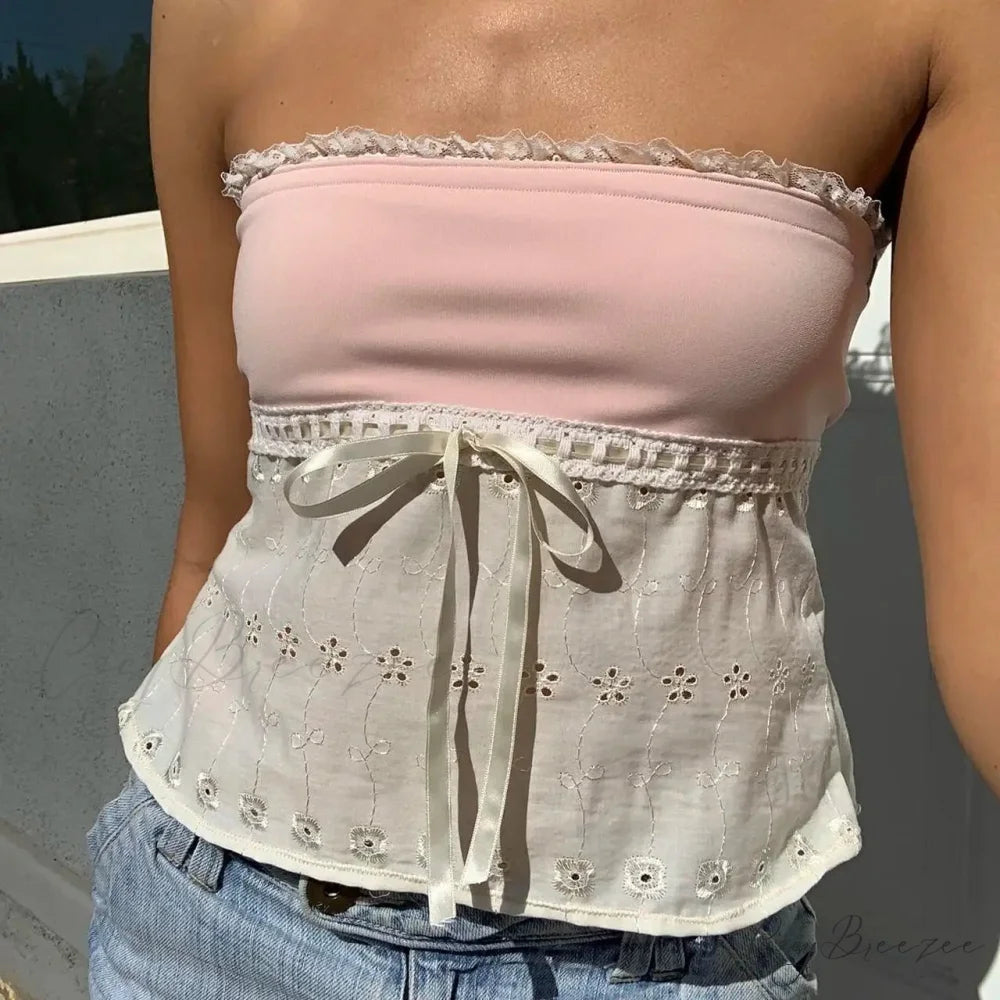 Lace Patchwork Hollow Crop Top croptop-250223
