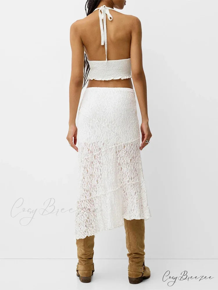 Lace Patchwork Low Waist Summer Long Skirt Casual Skirt skirt-250126