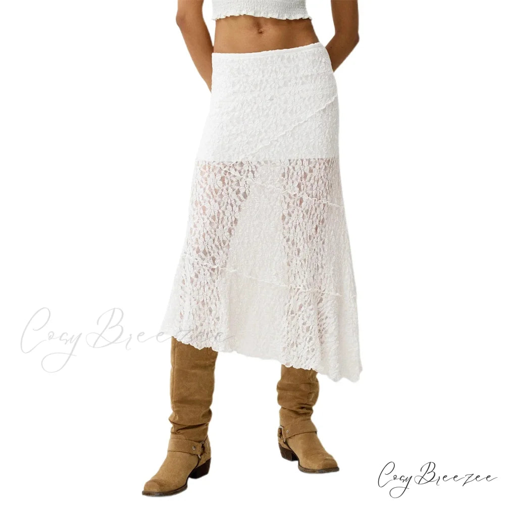 Lace Patchwork Low Waist Summer Long Skirt Casual Skirt skirt-250126