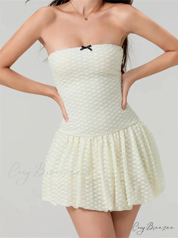 Lace Ribbon Off-Shoulder Mini Dress minidress-250223