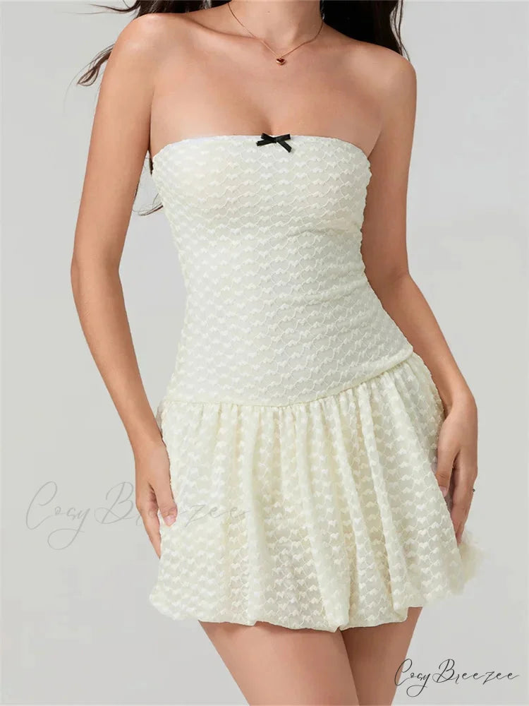 Lace Ribbon Off-Shoulder Mini Dress minidress-250223