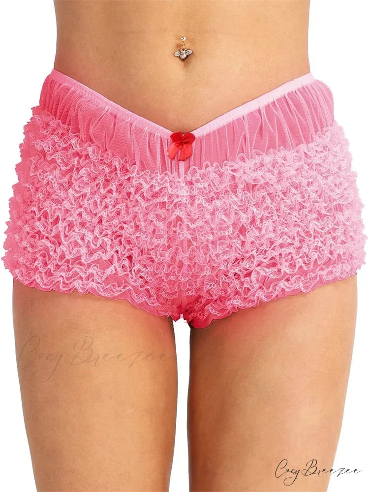 Lace Ruched Bodycon Shorts pink / S short-250223